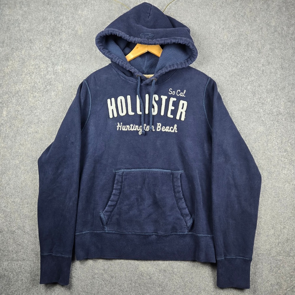 Vintage Hollister Hoodie Mens Medium Blue So Cal Huntington Beach Pullover Y2K